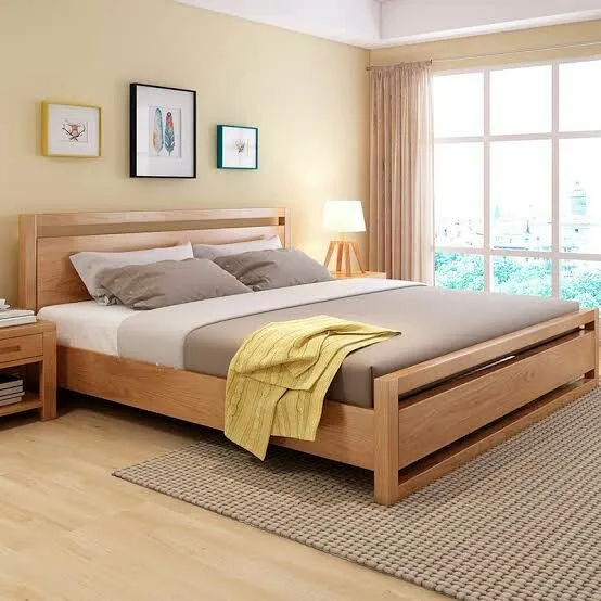 Oak MDF King Size Bed - Wooden Color